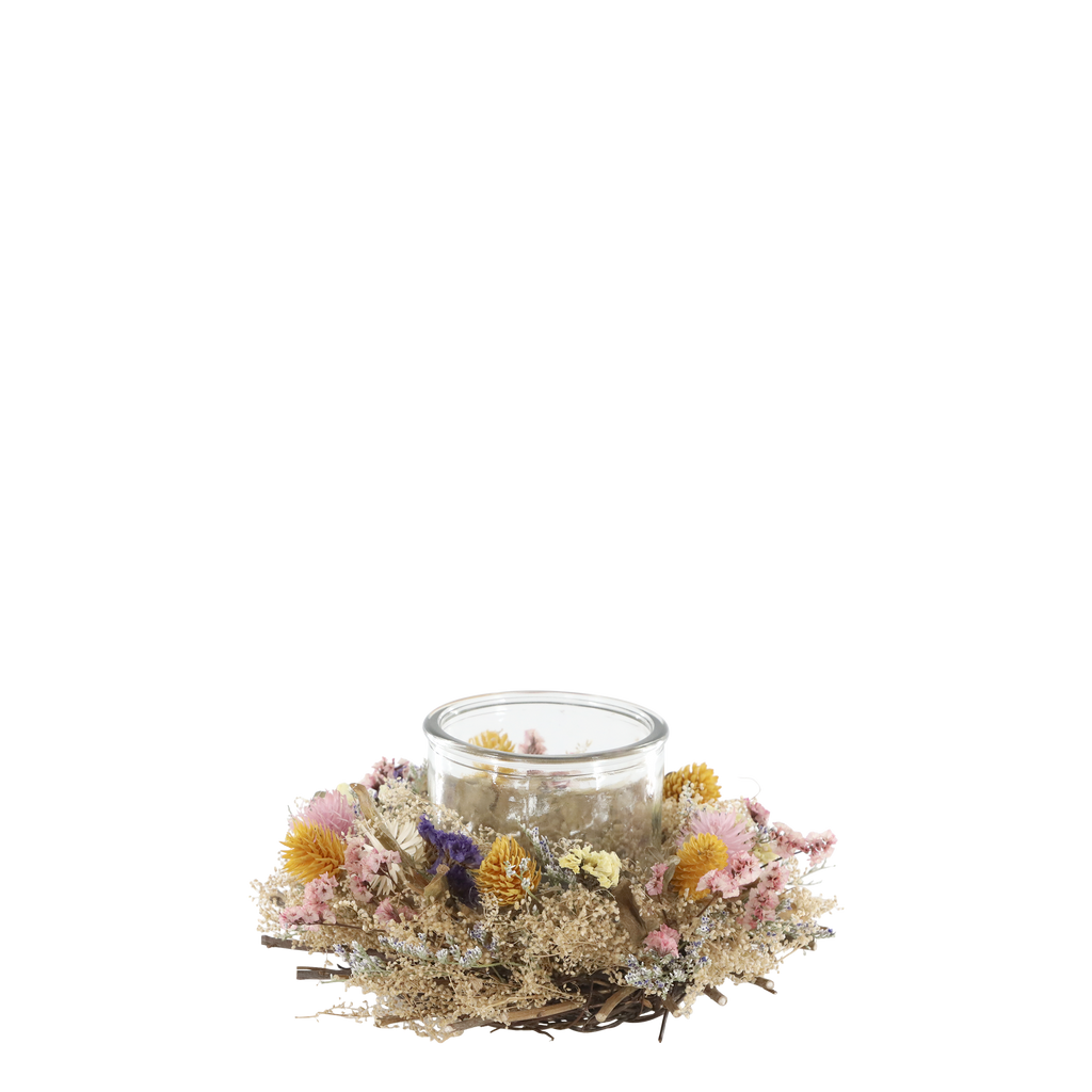 Lyslykt med vakker blomsterkrans