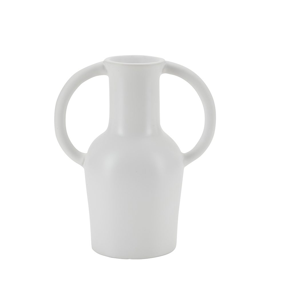Hvit keramikkvase med håndtak