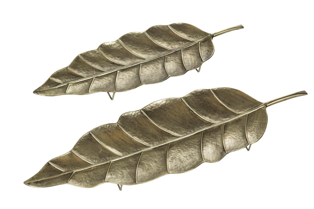 Sett med to pyntefat/veggpynt i bladform