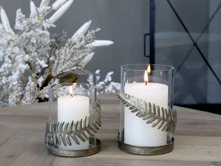 Lykt med blad i metall- to størrelser