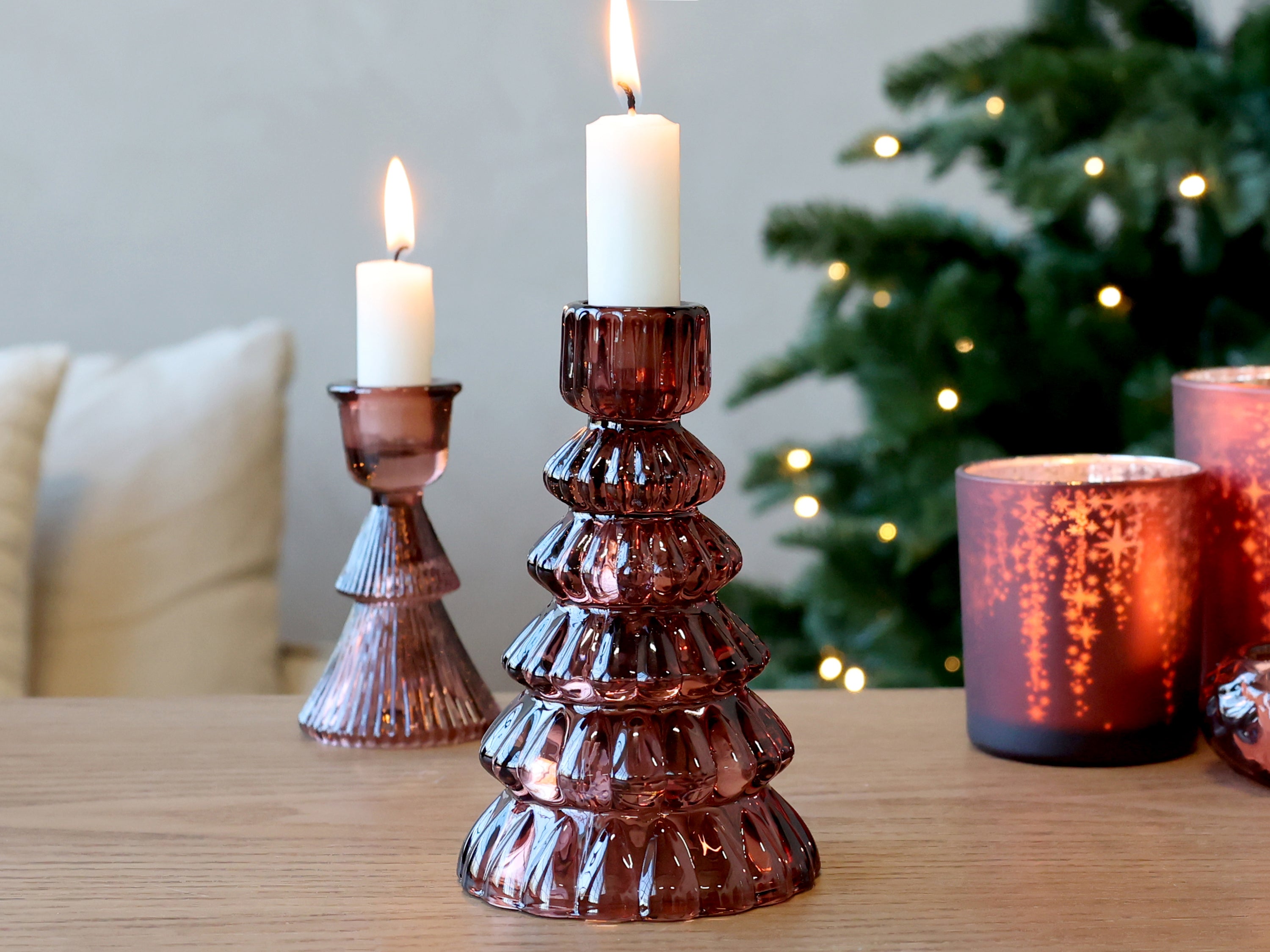 Glasslysestake formet som juletre - to varianter