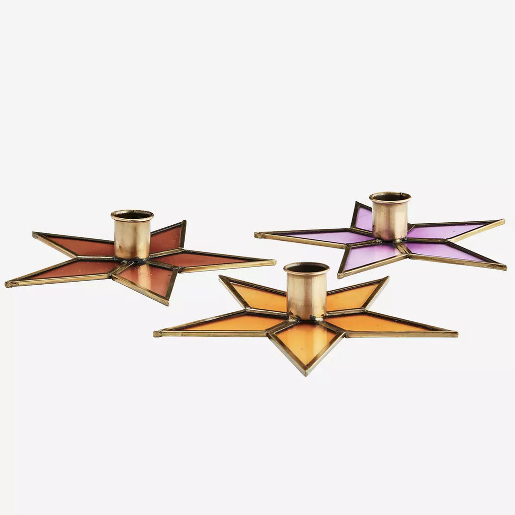 Håndlaget stjerneformet lysestake av glass- flere varianter