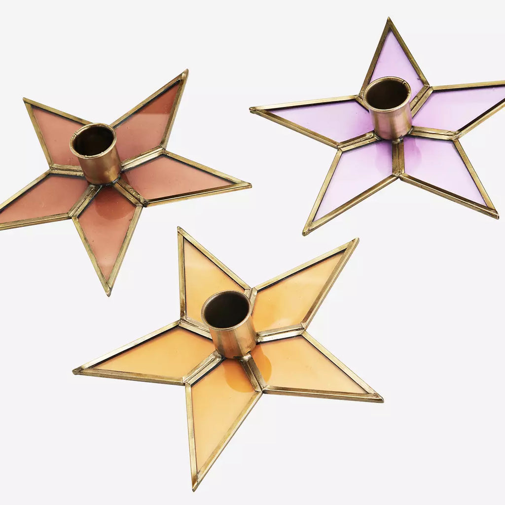 Håndlaget stjerneformet lysestake av glass- flere varianter